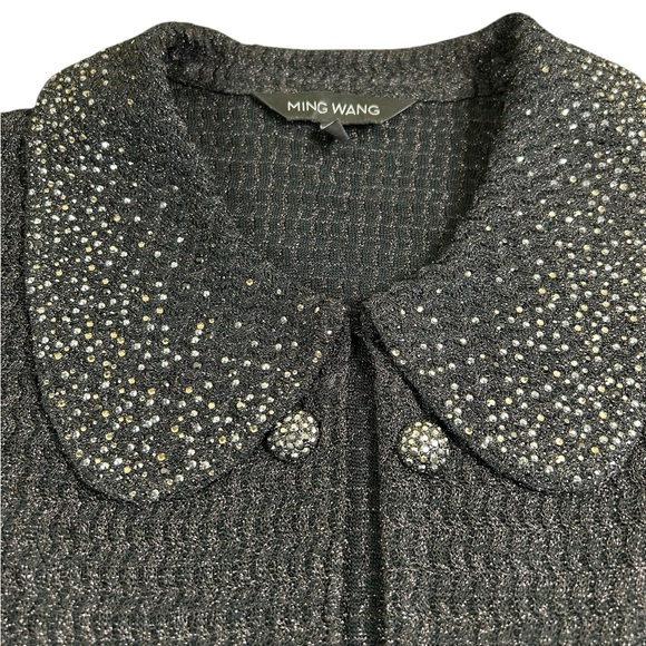 MING WANG Knit Jacket Black Rhinestone Metallic XS Cocktail Glam Embellished - Picture 4 of 15